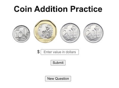 Coin Addition Practice Screenshot