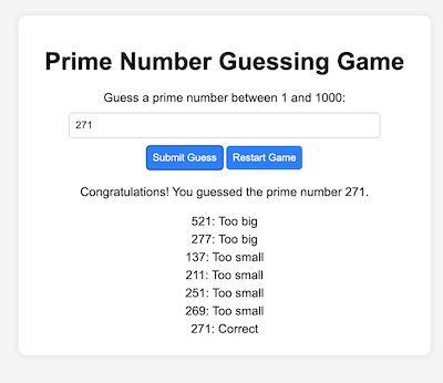 Guess the Prime Number Game
